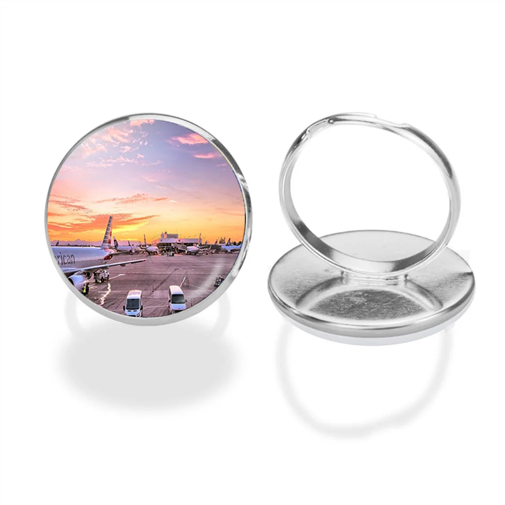 Airport Photo During Sunset aviation ring in stainless steel.