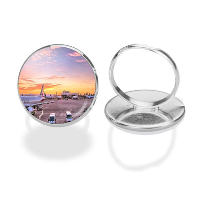 Airport Photo During Sunset aviation ring in stainless steel.