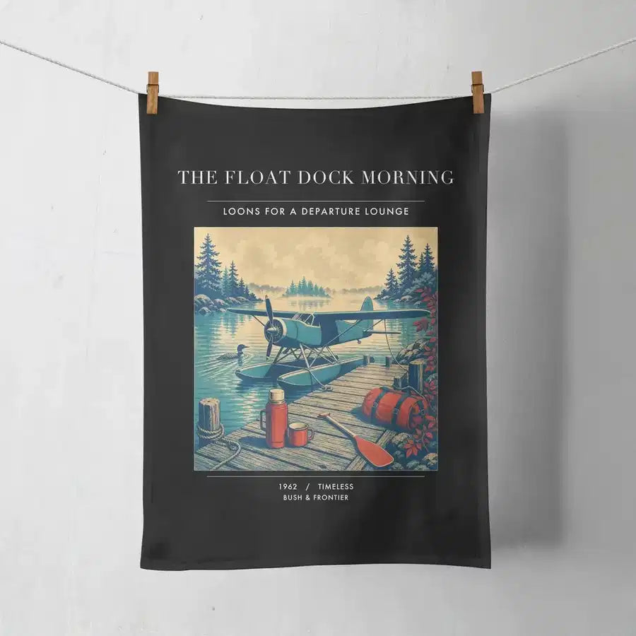 VINTAGE G4195 - The Float Dock Morning - Designed Towels design on black