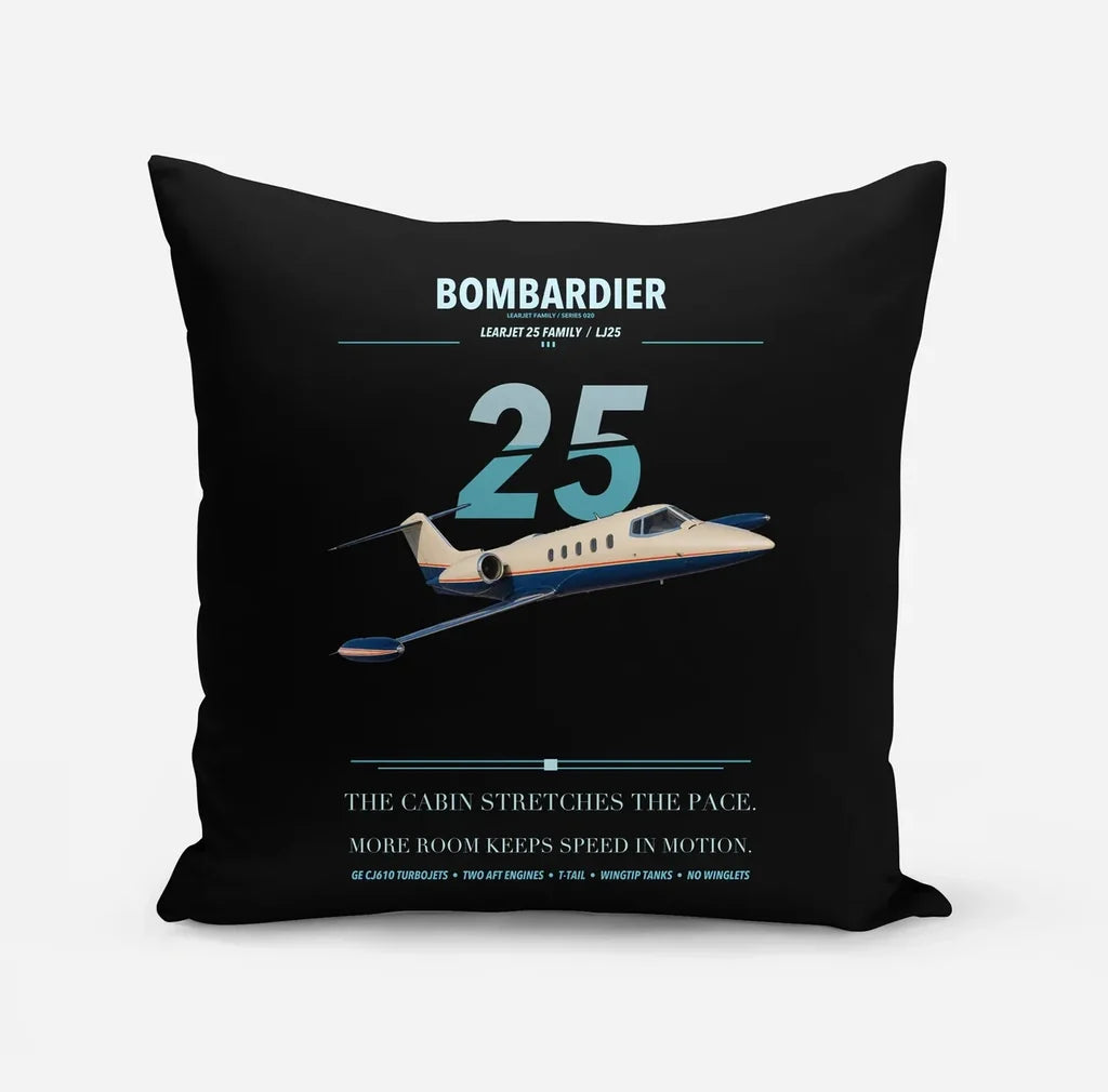 Bombardier Learjet 25 design on black pillow
