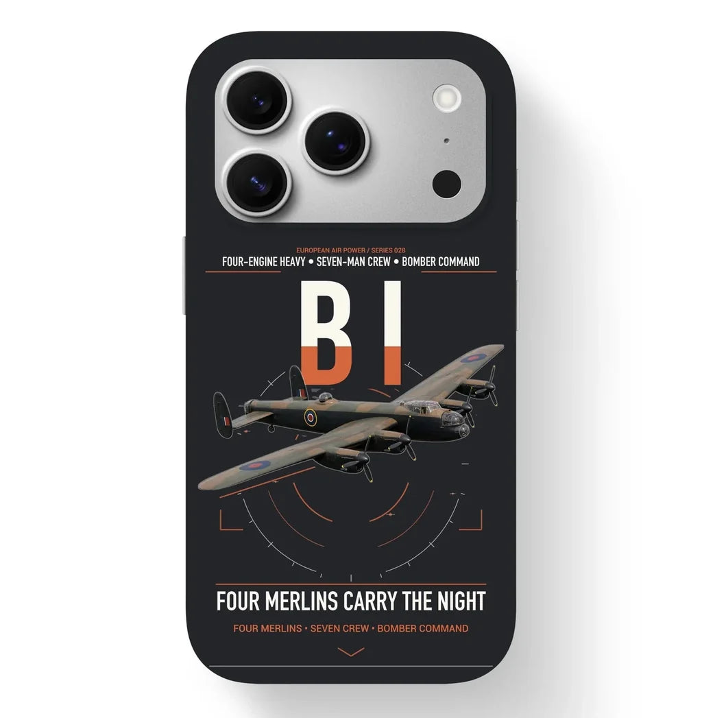 Avro Lancaster B I design on black magsafe iphone case, for iPhone 17 Pro