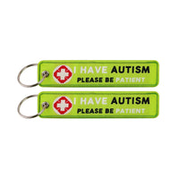 Thumbnail for I HAVE AUTISM PLEASE BE PATIENT aviation fashion key chain in polished metal.