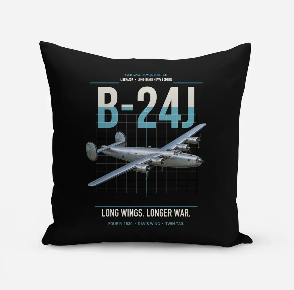 B-24J Liberator design on black pillow