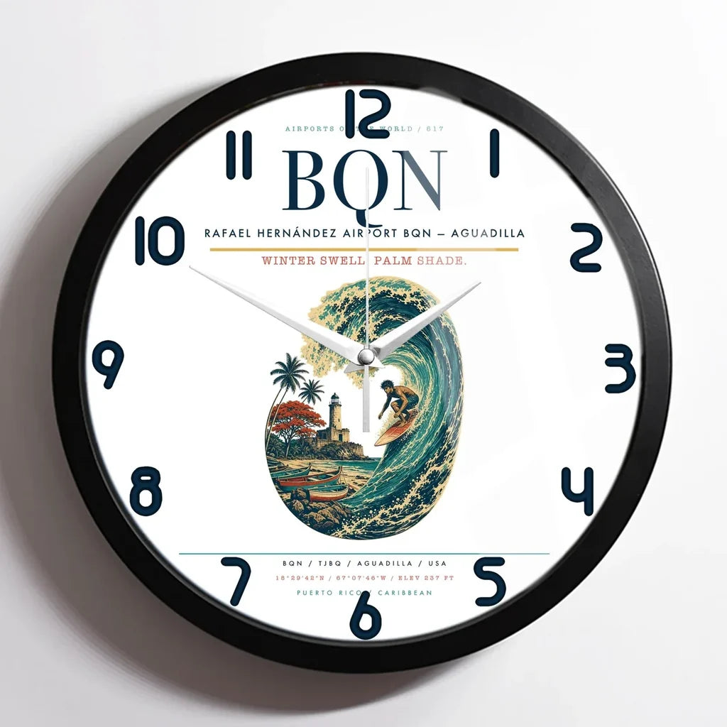 Rafael Hernández Airport (BQN) design on white framed wall clock