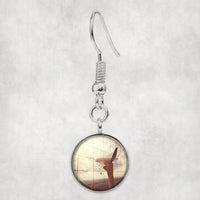 Thumbnail for Side view of Follow Your Dreams aviation earrings in hypoallergenic alloy, polished finish.
