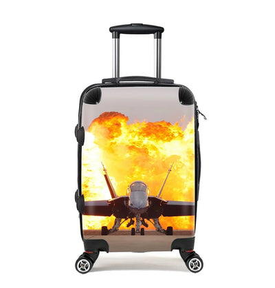 Face to Face with Air Force Jet & Flames Cabin Size aviation print luggage, durable shell.