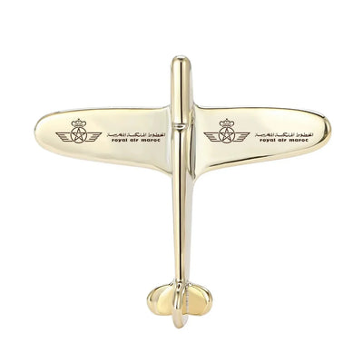 Royal Air Maroc Airplane Shape aviation airplane-shape brooch, polished alloy body with engraved detail.