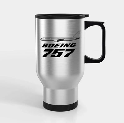 The Boeing 757 Travel Mugs (With Holder) aviation design on travel mug with holder, insulated double-wall with car-cup base.