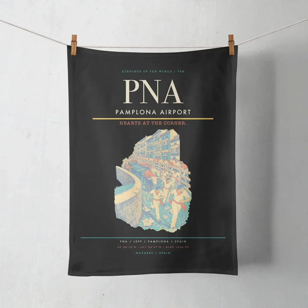 Pamplona Airport (PNA) design on black towel