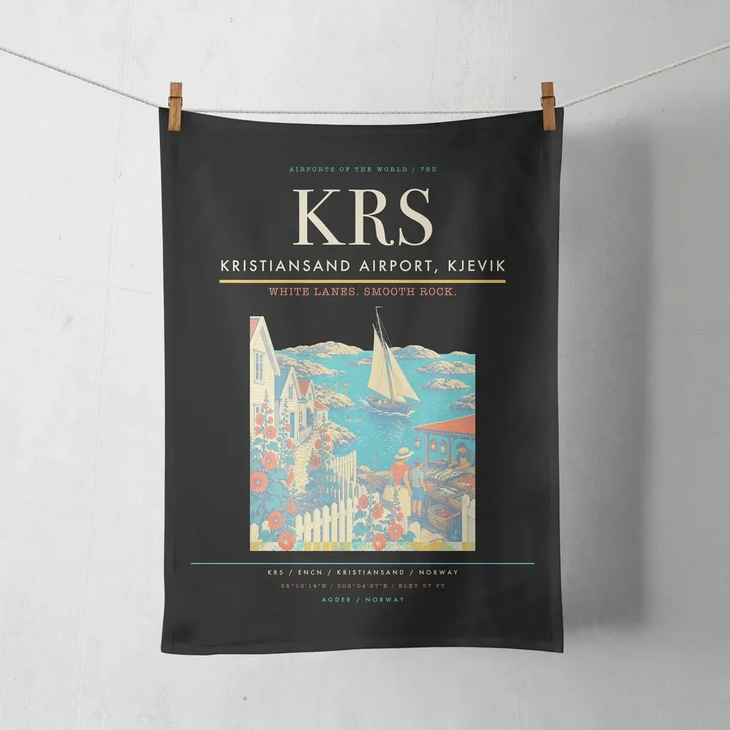 Kristiansand Airport, Kjevik (KRS) design on black towel