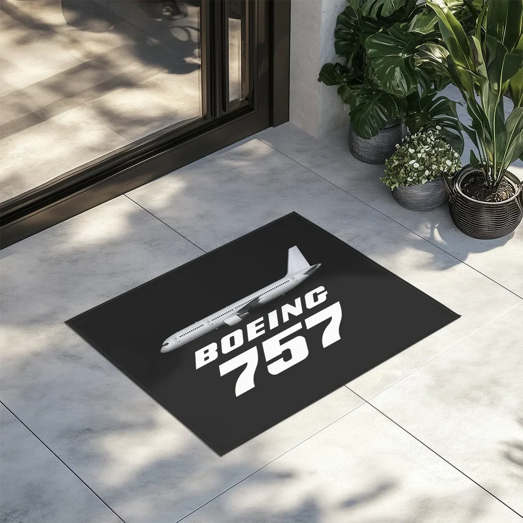 The Boeing 757 aviation design on durable fibre with non-slip backing door mat.
