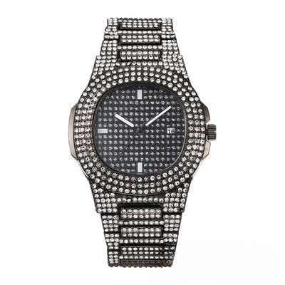 Hiphop Cool Hip Hop Diamond Watch Rap Men's Quartz Strap Calendar Starry Sky Steel Belt Full Diamond aviation pilot watch, st.