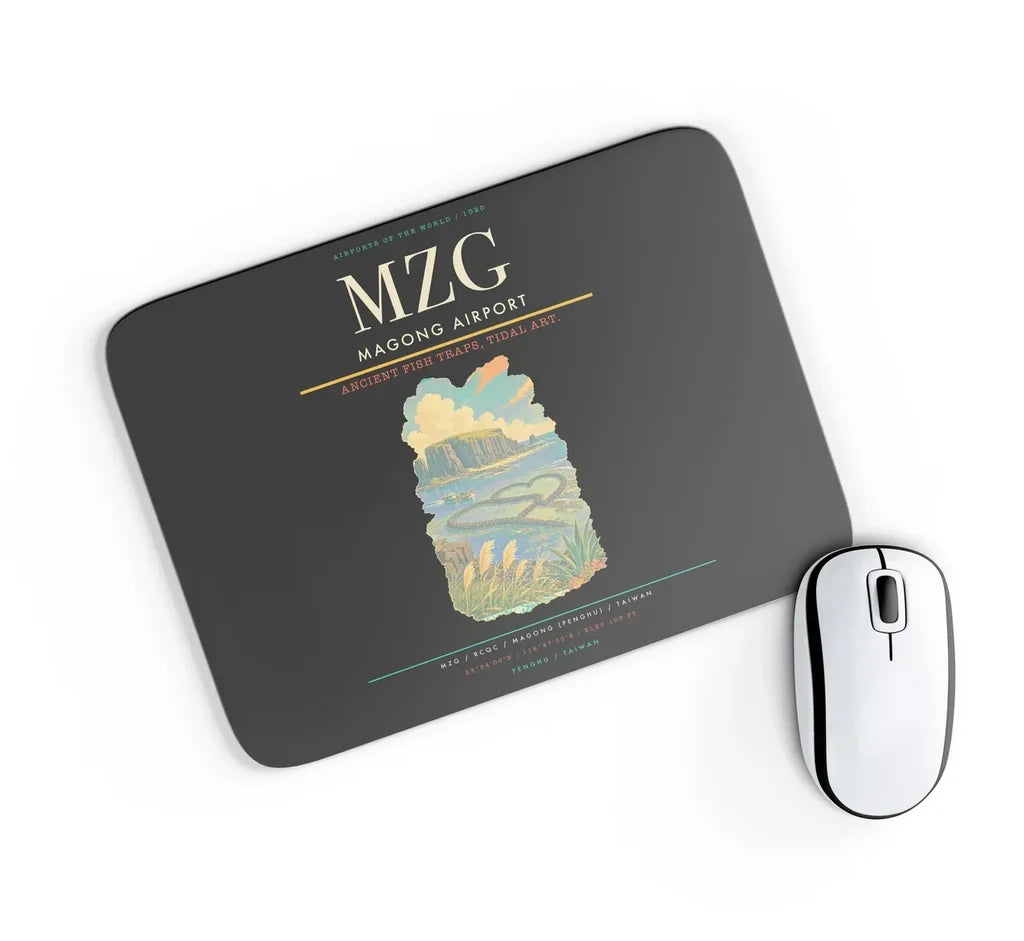 Magong Airport (MZG) design on black rectangle mouse pad