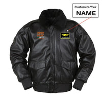 Thumbnail for Airline Pilot Label aviation design printed on genuine leather with shearling-style collar leather bomber jacket.
