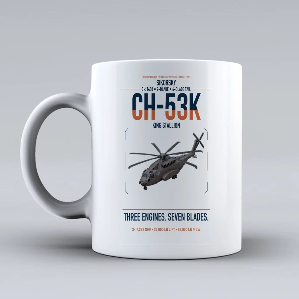 Sikorsky CH-53K King Stallion design on white ceramic mug, double-side print