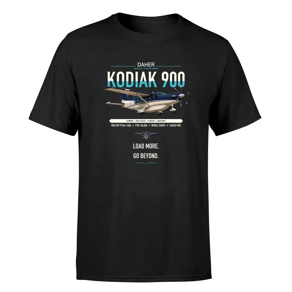Daher Kodiak 900 design on black t-shirt, single-side print
