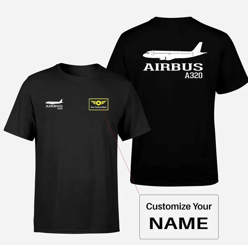 Airbus A320 Printed aviation design printed on soft cotton double-side print T-shirt.