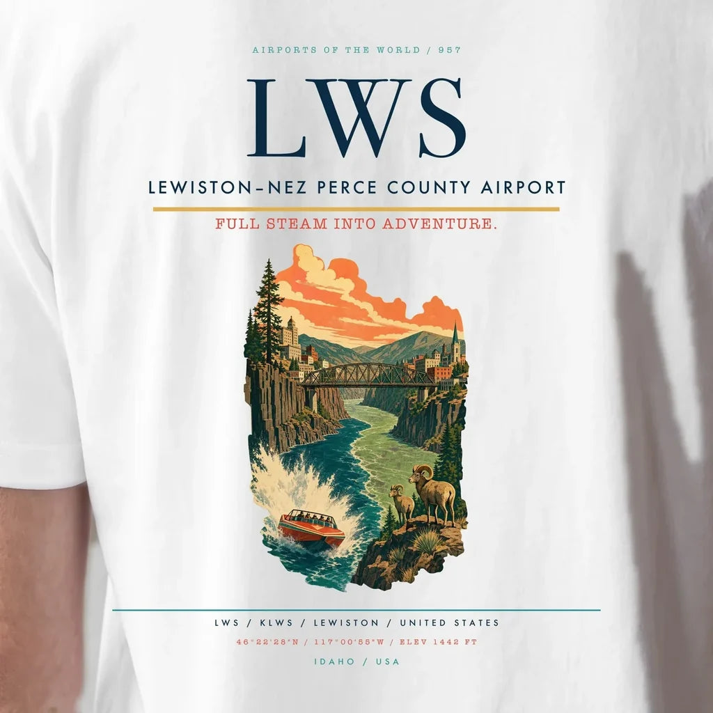 Lewiston–Nez Perce County Airport (LWS) double-side t-shirt design close-up cover