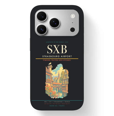 Strasbourg Airport (SXB) design on black iPhone 17 Pro MagSafe case