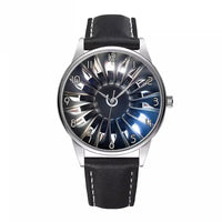 Thumbnail for Amazing Jet Engine aviation-themed watch with leather strap, polished leather strap.