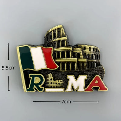Italian Flag Colosseum 3D Metal Fridge aviation design 3D metal magnet sticker in 3D metal with magnetic back.