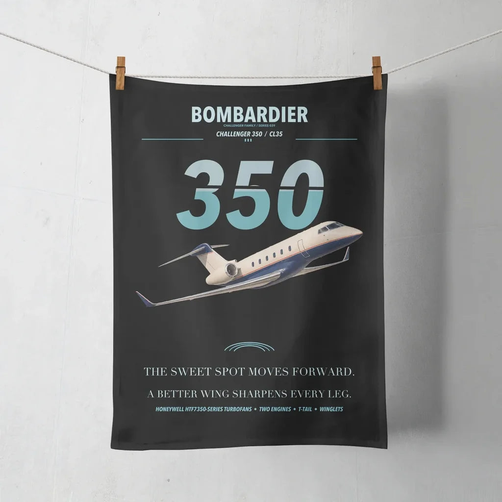 Bombardier Challenger 350 design on black towel