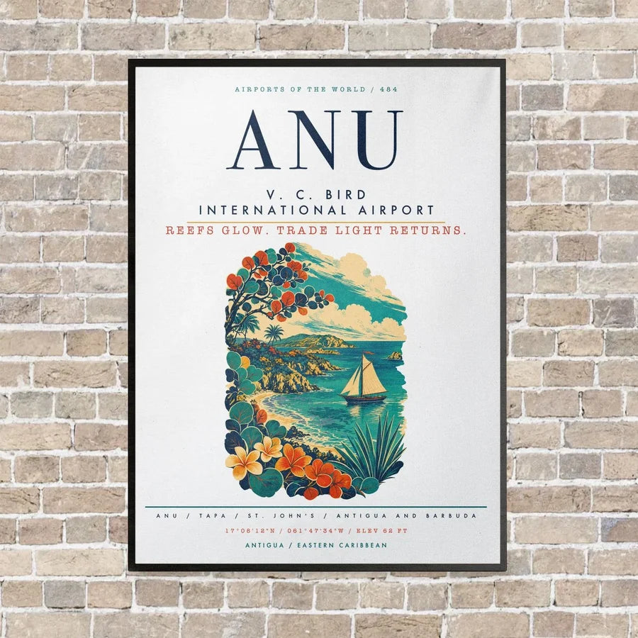 V. C. Bird International Airport ANU vertical canvas print - framed - white background