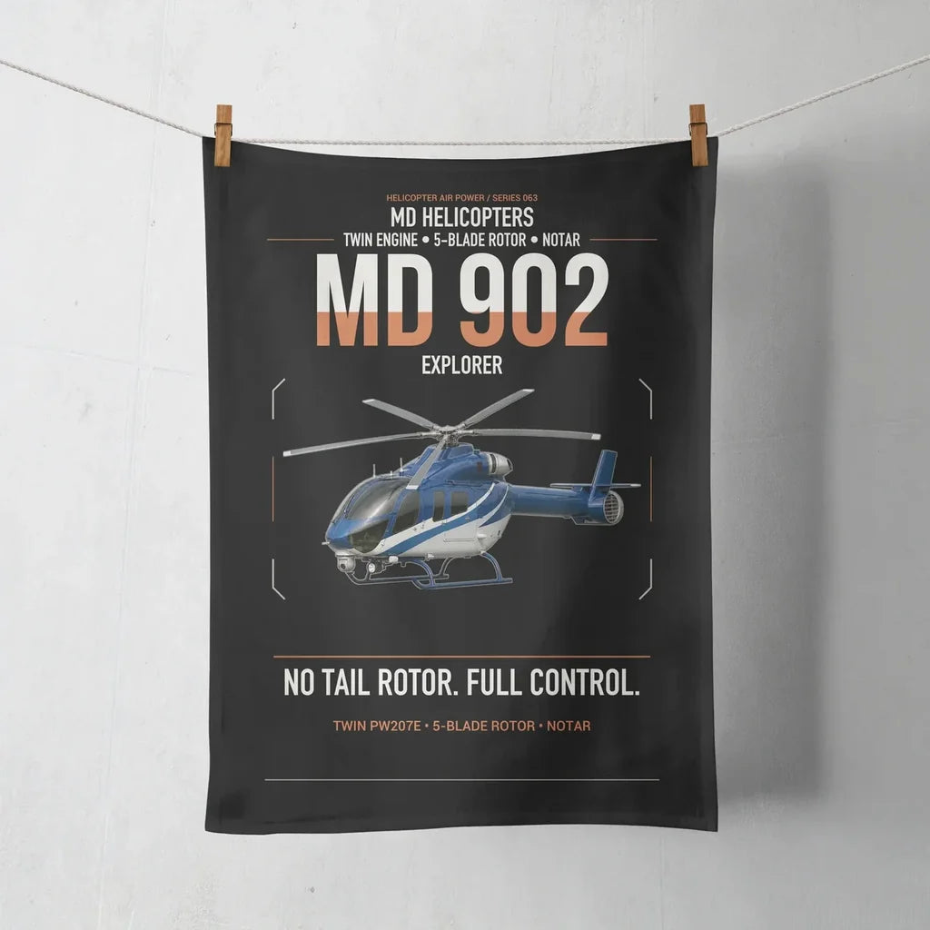 MD Helicopters MD 902 Explorer design on black towel