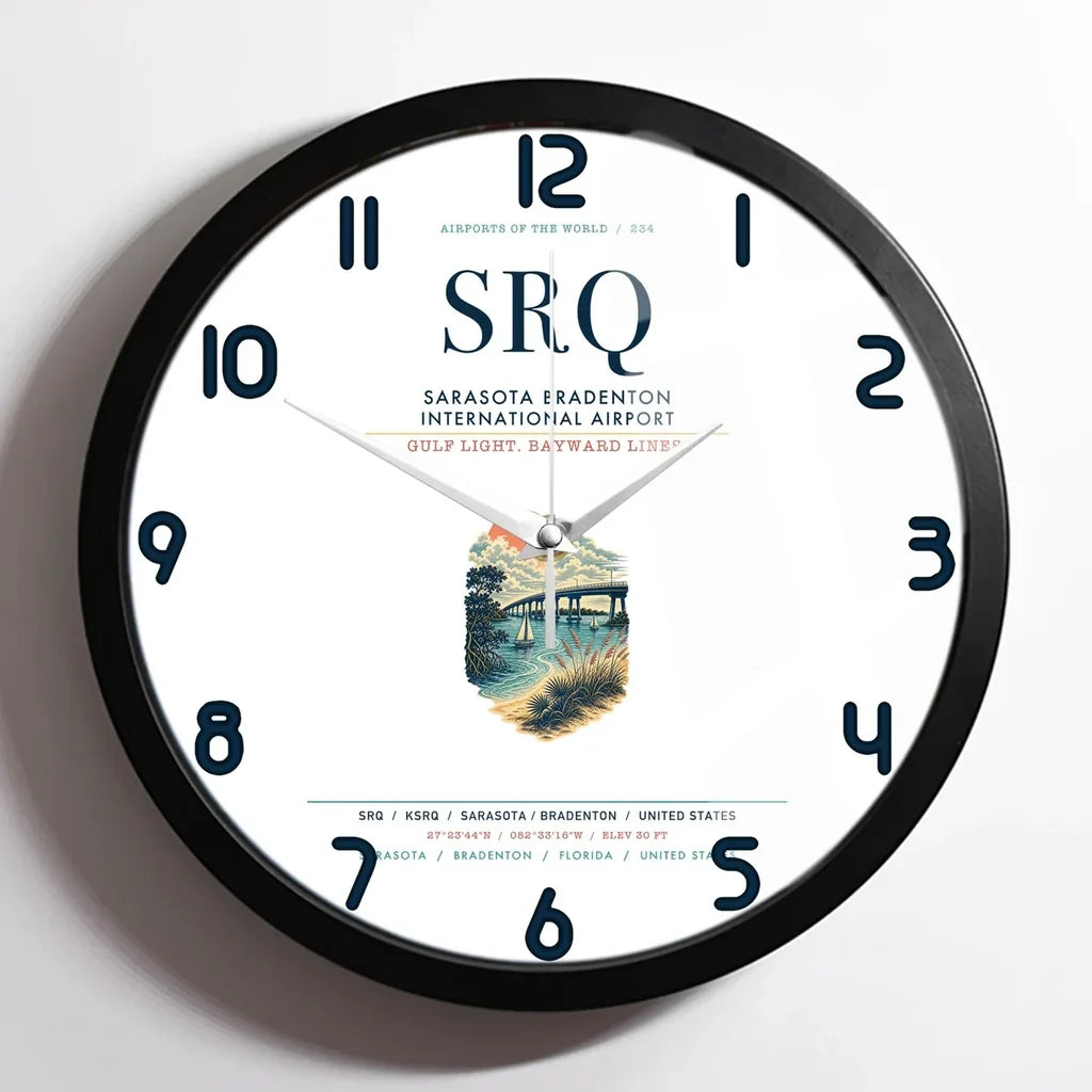Sarasota Bradenton International Airport (SRQ) design on white framed wall clock