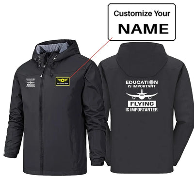 Flying is Importanter Rain Jackets & Windbreakers aviation design printed on waterproof shell with sealed seams rain jacket.