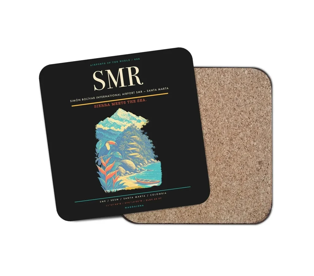 Simón Bolívar International Airport (SMR) design on black 1 piece coaster