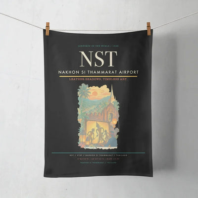 Nakhon Si Thammarat Airport (NST) design on black towel