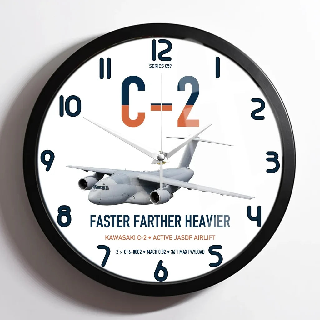 Kawasaki C-2 design on white framed wall clock