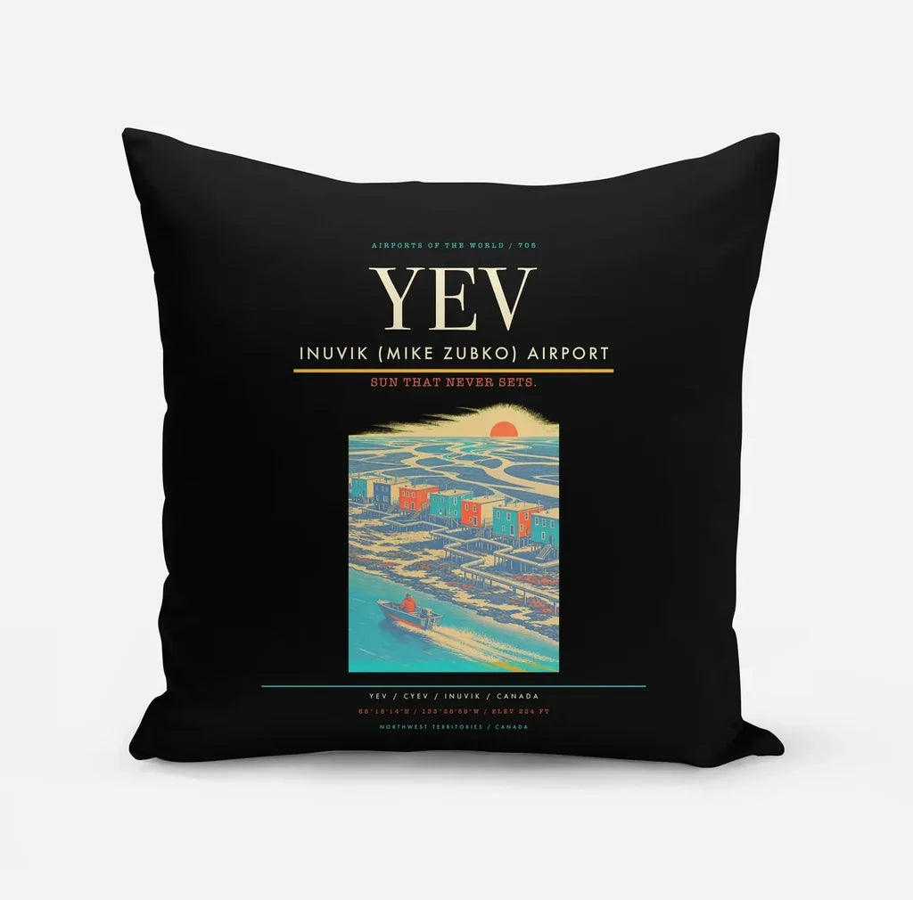 Inuvik (Mike Zubko) Airport (YEV) design on black pillow