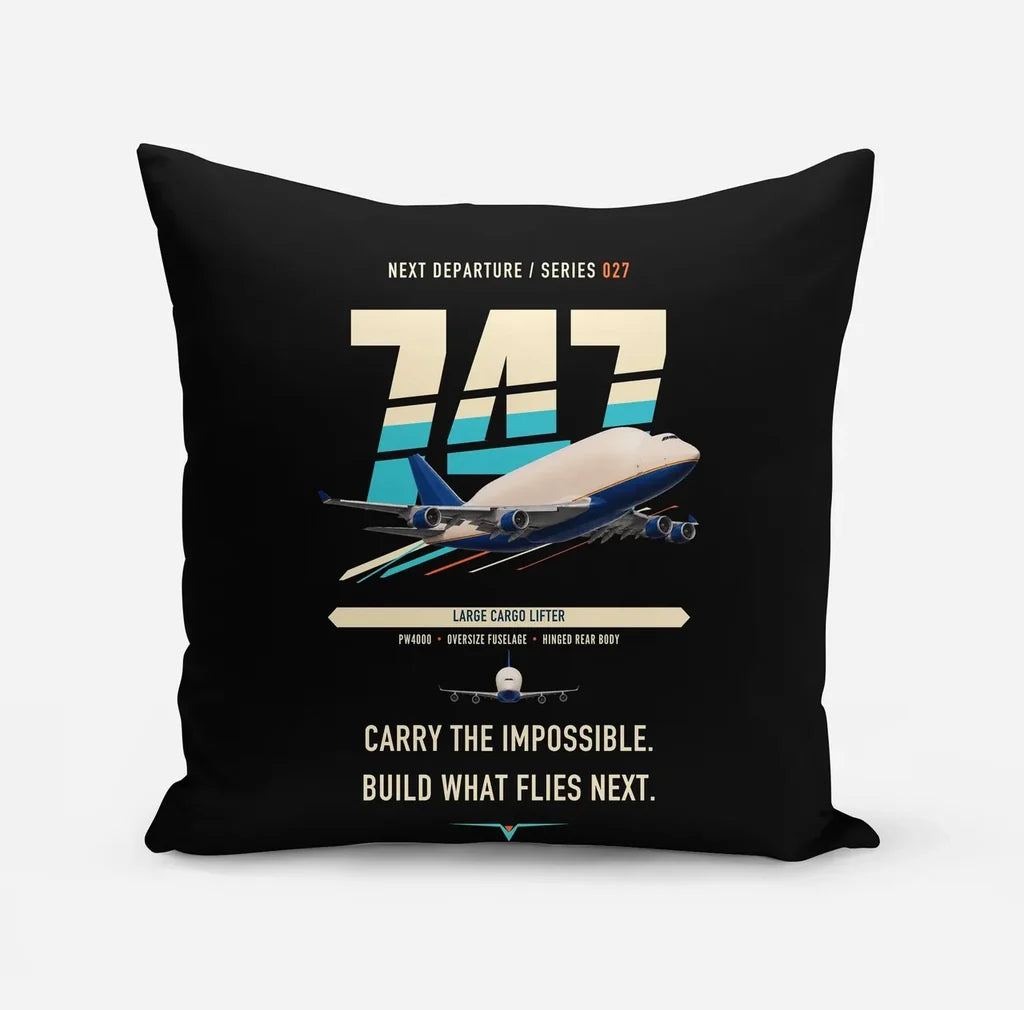 Boeing 747-400 Dreamlifter design on black pillow