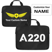 Thumbnail for Airbus A220 Flat Text Laptop & Tablet aviation design laptop & tablet bag, padded polyester construction.