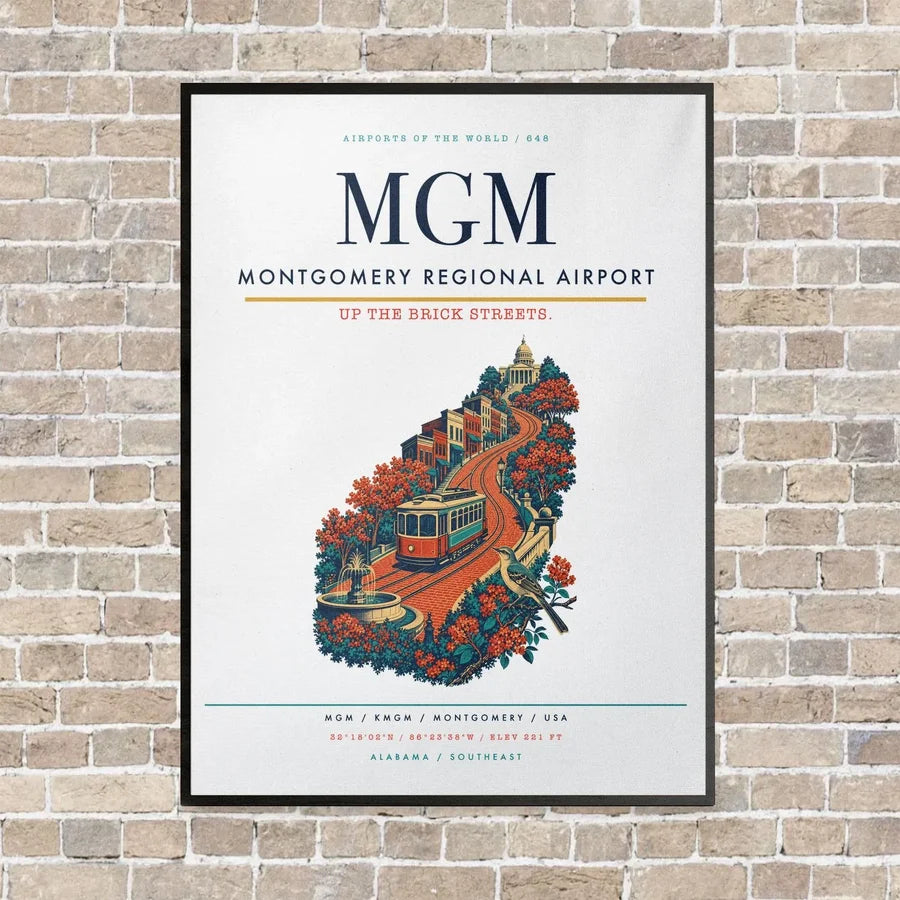 Montgomery Regional Airport MGM vertical canvas print - framed - white background