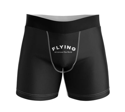 Flying All Around The World aviation design on soft cotton blend men's boxers.