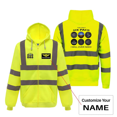 The Only Six Pack I Will Ever Need aviation design on cotton blend with reflective panels reflective zipped hoodie.