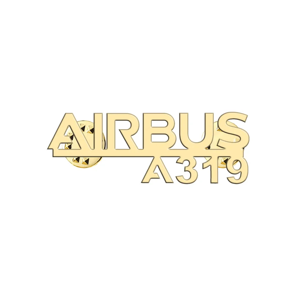 Airbus A319 & Text aviation hollow pin in polished alloy.