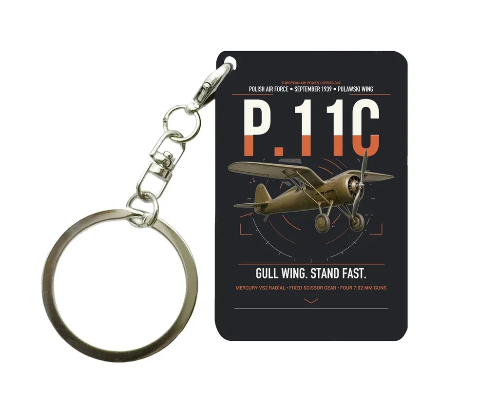 PZL P.11c design on black designed key chain, double-side print