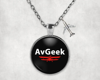 Side view of Avgeek aviation necklace in stainless steel, polished finish.