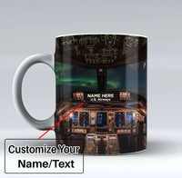 Thumbnail for Boeing 777 Cockpit Text aviation design on ceramic mug, premium ceramic with glazed finish.