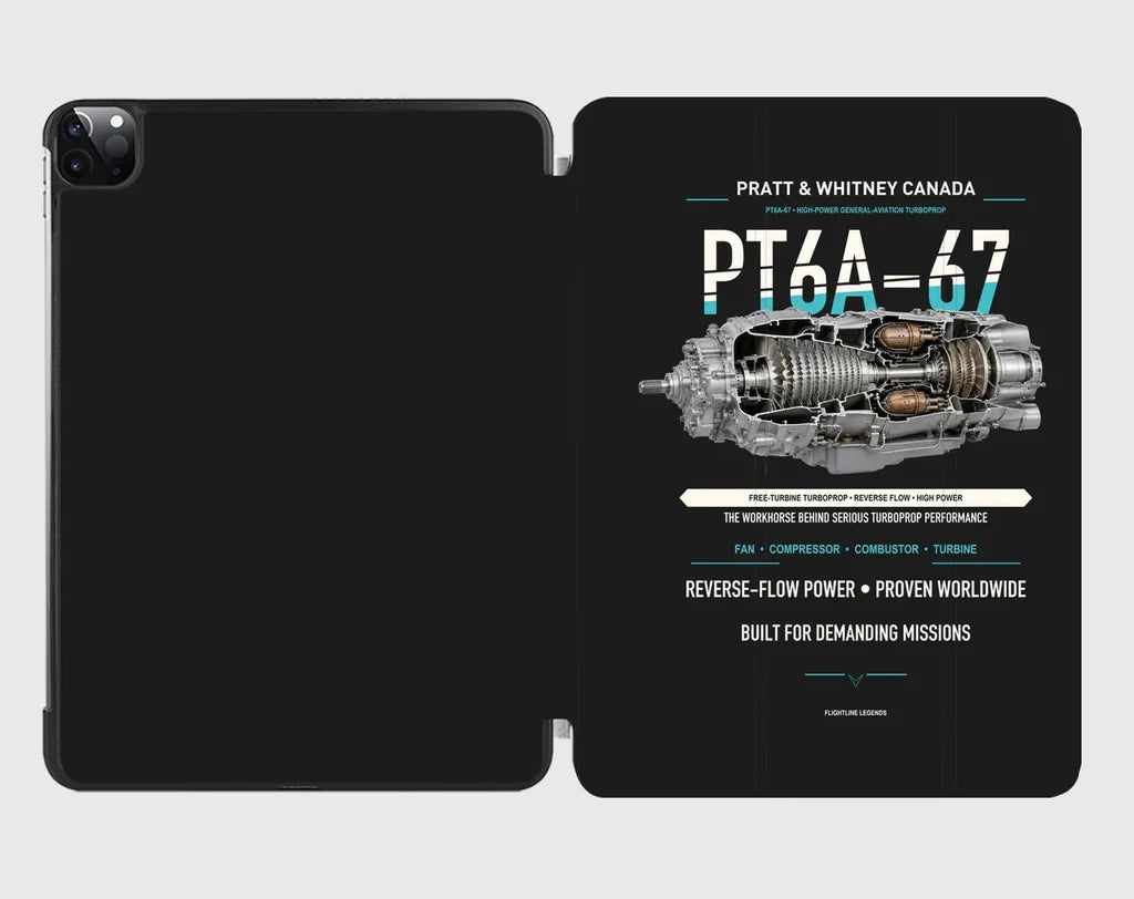 PT6A-67 design on black ipad tablet case