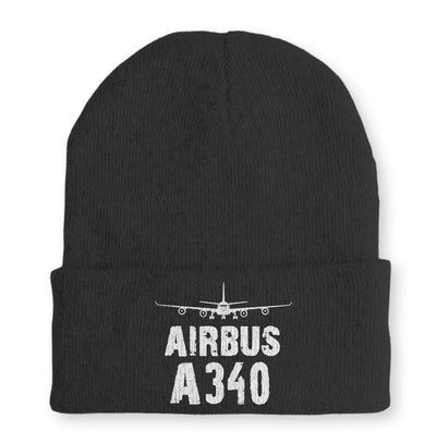 Airbus A340 & Plane Embroidered aviation embroidery on soft knit fabric beanie.