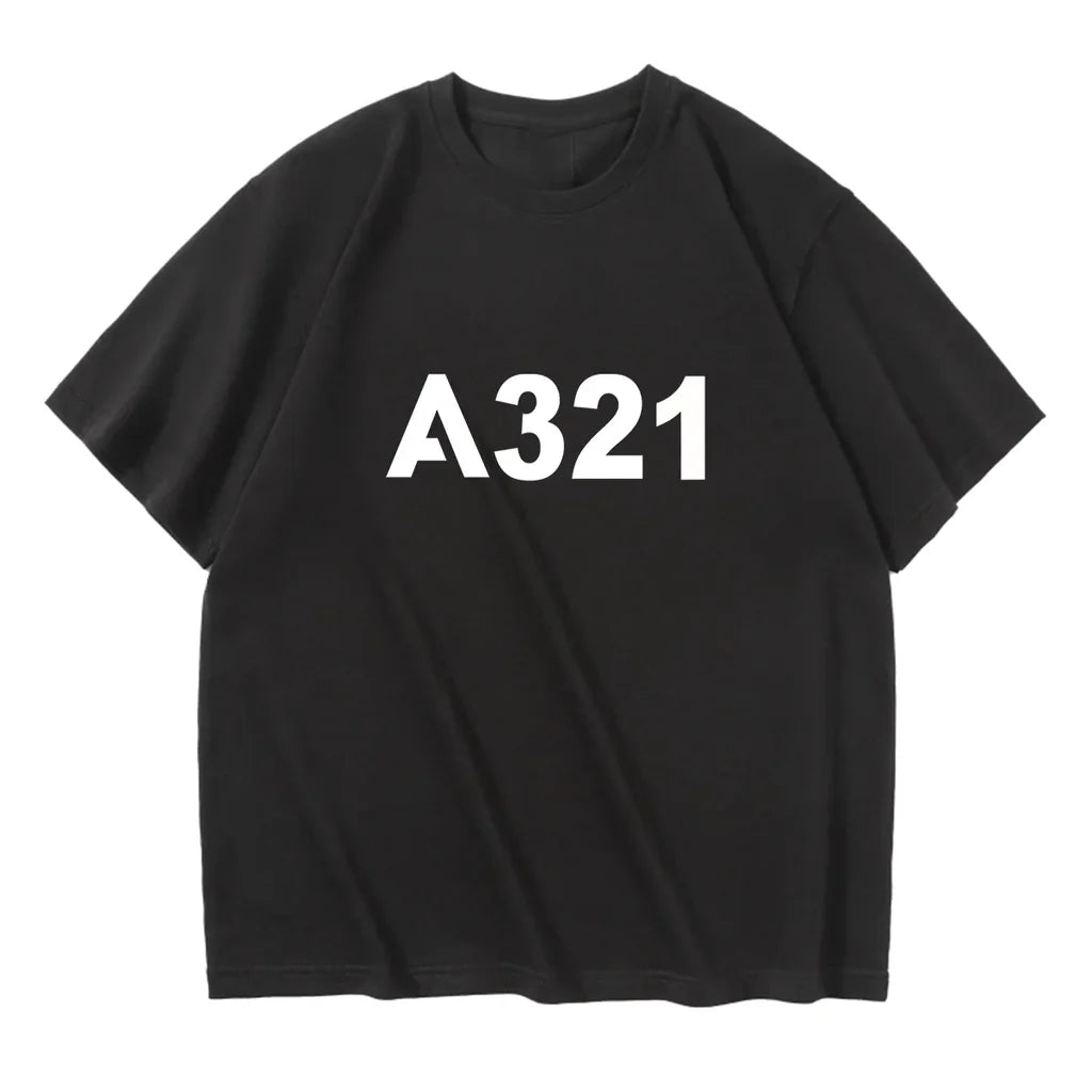 Airbus A321 Flat Text aviation design printed on soft cotton relax-fit T-shirt.