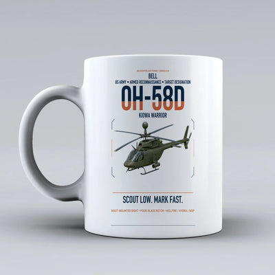 Bell OH-58D Kiowa Warrior design on white ceramic mug, double-side print