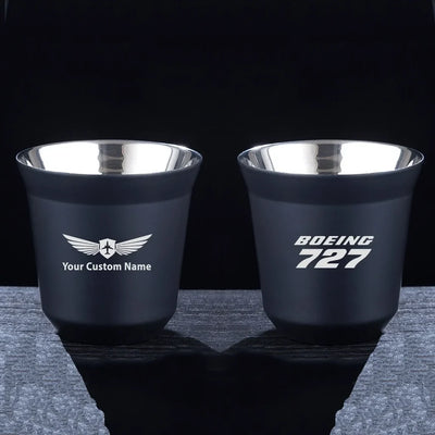Boeing 727 & Text aviation design on double-wall coffee mug, vacuum-insulated double-wall.