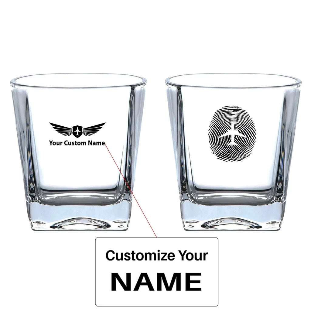 Aviation Finger Print aviation design on whiskey glass, crystal-clear premium glassware.