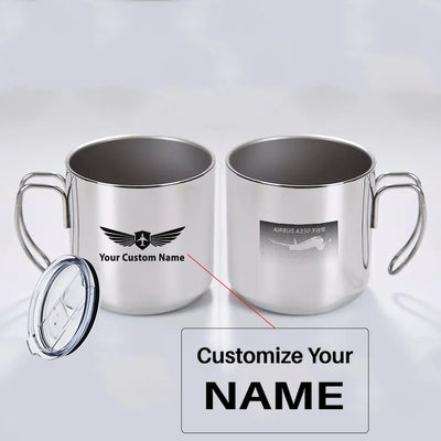 Airbus A350XWB & Dots aviation design on portable mug, vacuum-insulated double-wall.